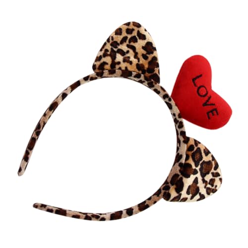 Happyyami Stirnband valentinstag stirnbänder Kätzchenohren Vollflächige Katzenohren aus Spitze Halloween-Katzenohren Katze frisst Herz-Kristall-Haarband Plastik Leopard von Happyyami
