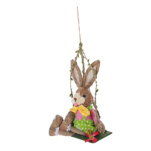 Happyyami Strohkaninchen Entzückende Häschenstatue Festival-kaninchen-statue Dekorative Hasenverzierung Kuchen Topper Gewebte Häschenverzierung Hasenkranz Kaninchenfiguren Weben Puppe Tuch von Happyyami