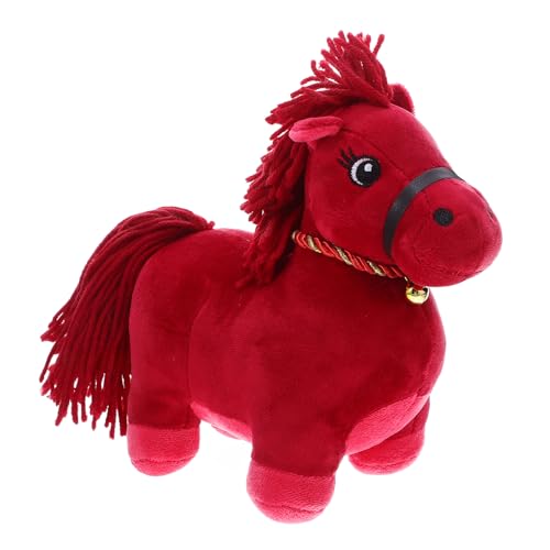 Happyyami Süßes rotes Plüschpferd: Ausgestopftes Maskottchen-Tierspielzeug für das Frühlingsfest – Plüsch-Maskottchen aus China – Pferdefigur mit chinesischem Tierkreiszeichen von Happyyami