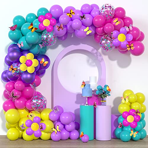 Magische Ballon Girlande Lila Blaue Rose Rot Gelbe Luftballons Konfetti Ballon Bogen Kit mit Bunten 3D Schmetterlings Aufkleber für Babyparty Hochzeits Geburtstags Party Dekorationen von Haptda