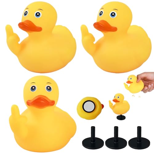 3 Stück Mittelfinger Gummienten + 3 schwarze Entenstecker-Basis, lustige Armaturenbrett-Enten für Auto-Dekoration, Badezimmer, Heimdekoration, einzigartige Geschenke für Jeep-Entenliebhaber von Harewu