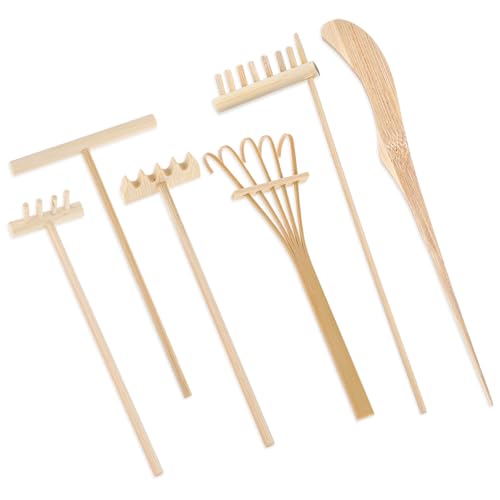 6 Stück Zen Garten Sandkasten, Mini Zen Sand Rechen, Zen Harken Werkzeug Set, Zen Garden Rechen Werkzeuge Desktop, Miniatur Zen Garten Rechen Werkzeuge Zubehör für Home Office Dekoration von Hariendny