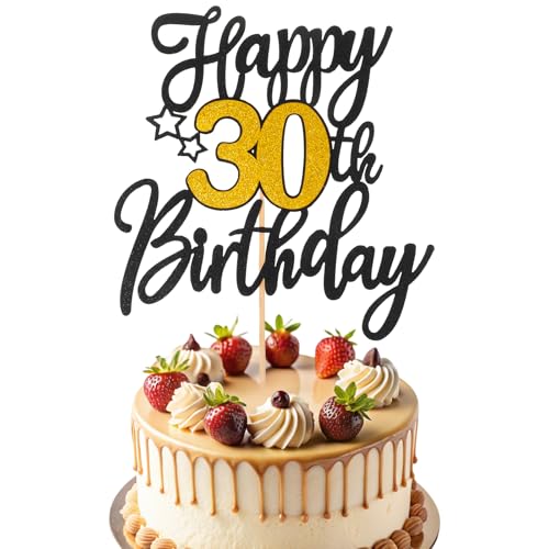 Tortendeko Schwarzes Gold 30th, Glitzer Cake Topper 30 Geburtstag Deko, Happy Birthday Cake Topper, Kuchendeko Happy 30th Kuchen Topper, 30.Tortenaufsätze für Geburtstag von Hariendny