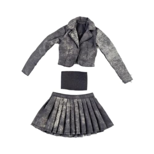 Harilla 1/6 -Skala Kurzjacke, Plissierte Rock und Tube -Top Set für Frauen Finden Sie Modezubehör verkleiden tragbare Puppenkleidung, Schwarzgrau von Harilla