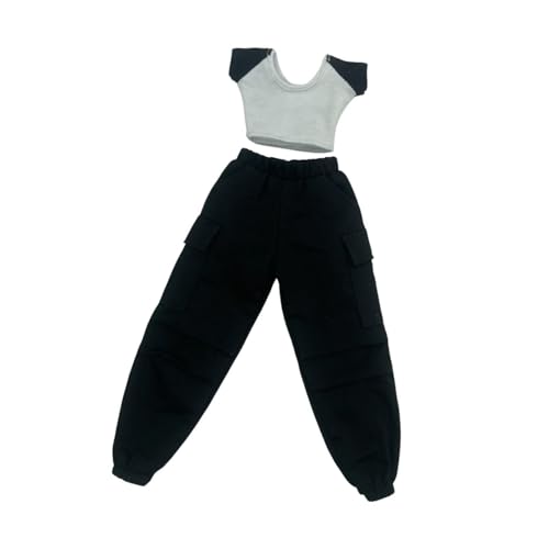 Harilla 1/6 weibliche Figur Kleidung, handgefertigt, kurzärmeliges T-Shirt und Hose, grundlegende Miniaturmode für 12 Zoll Puppenfiguren Kleidung, Schwarz Harilla 1/6 weibliche Figur Kleidung, handgefertigt, kurzärmeliges T-Shirt und Hose, grundlegende Miniaturmode für 12 Zoll Puppenfiguren Kleidung, Schwarz von Harilla