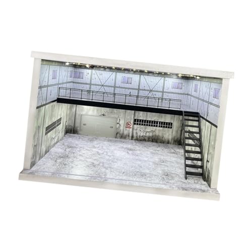 Harilla 1/64 1/36 1/32 Skala Garage Vitrine Hintergrund Staubdicht Auto Modell Parkplatz Doppelschicht für Legierung Auto Diorama Layout, Graue Rechte Treppe von Harilla