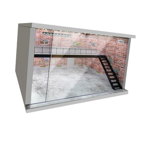 Harilla 1/64 1/36 1/32 Skala Garage Vitrine Hintergrund Staubdicht Auto Modell Parkplatz Doppelschicht für Legierung Auto Diorama Layout, Rote Rechte Treppe von Harilla