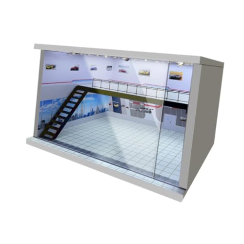 Harilla 1/64 1/36 1/32 Skala Garage Vitrine Hintergrund Staubdicht Auto Modell Parkplatz Doppelschicht für Legierung Auto Diorama Layout, Weiße Linke Treppe von Harilla