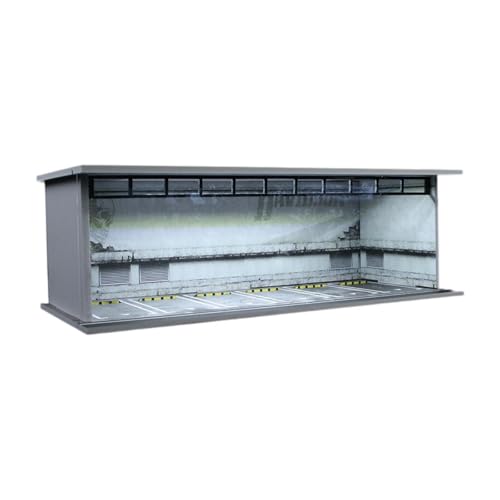 Harilla 1/64 Druckguss-Auto-Vitrine mit Parkplatz-Szene, Tischdekoration mit Licht, Auto-Garage-Vitrine für Sammler, Spielzeugautos, Sportwagen, Stil h von Harilla