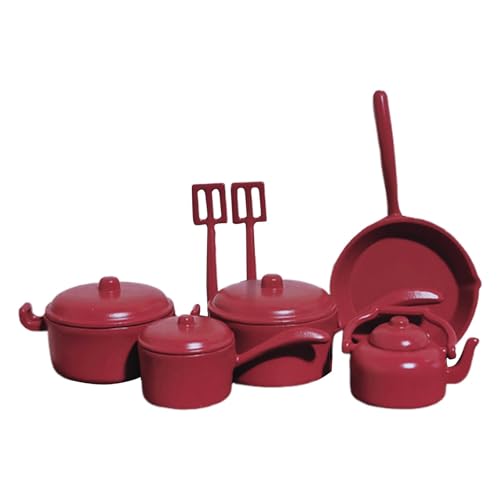 Harilla 1:12 Dollhouse Mini Kochgeschirr Topf Pan Model Decor Simulation Tat Play Kitchen Accessoires für Layout -Bahnhof, Rot von Harilla