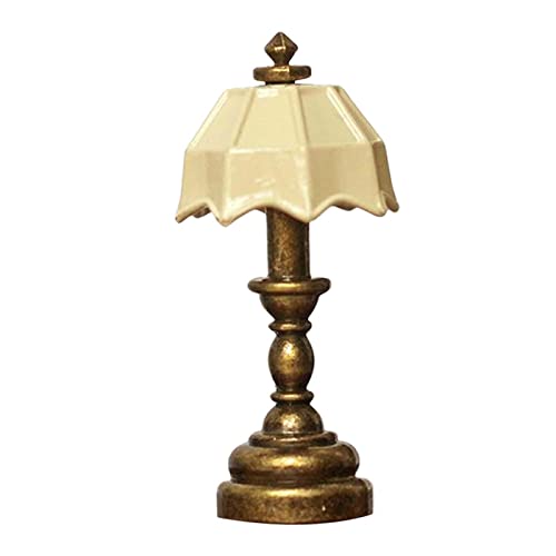 Harilla 1:12 Mini Tischleuchten Puppenhaus Tischlampe Schirmform Lampenschirm Miniatur Puppenhaus Simulationslampe für Schlafzimmer Heimtextilien Möbel, Beige von Harilla