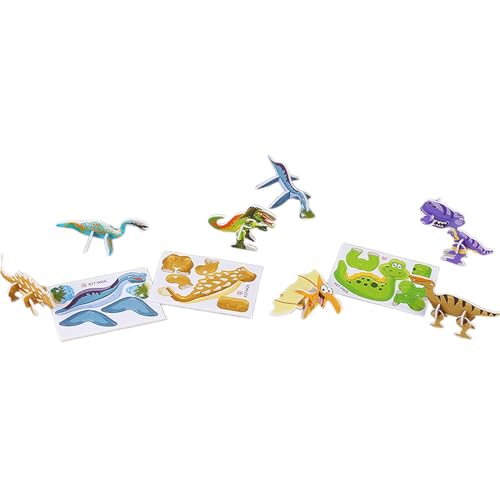 Harilla 10 Stücke Handwerk DIY 3D Puzzle Kreativität Fantasie Lernaktivitäten Montessori Spielzeug Form Passenden Puzzle für Jungen Mädchen Kinder, Dinosaurier von Harilla