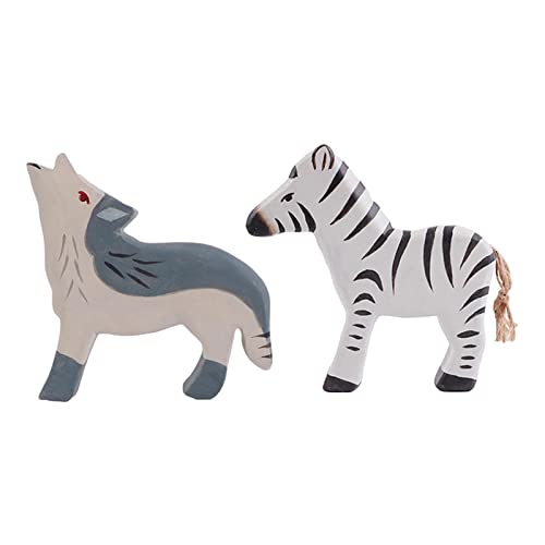 Harilla 2 Stück Holz Tierspielzeug Figuren - Interaktives Rollenspiel für Kinder, Wolf-Zebra von Harilla