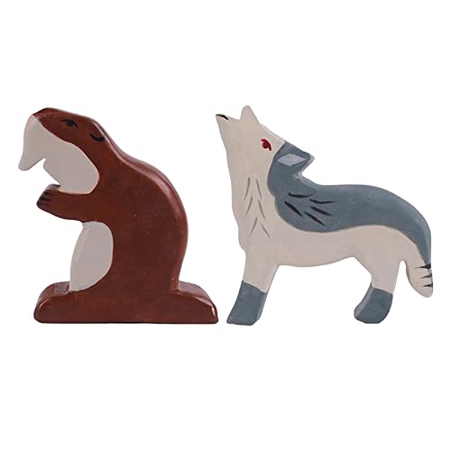 Harilla 2 Stück Holz Tierspielzeug Figuren - Interaktives Rollenspiel für Kinder, Wolfssiegel von Harilla