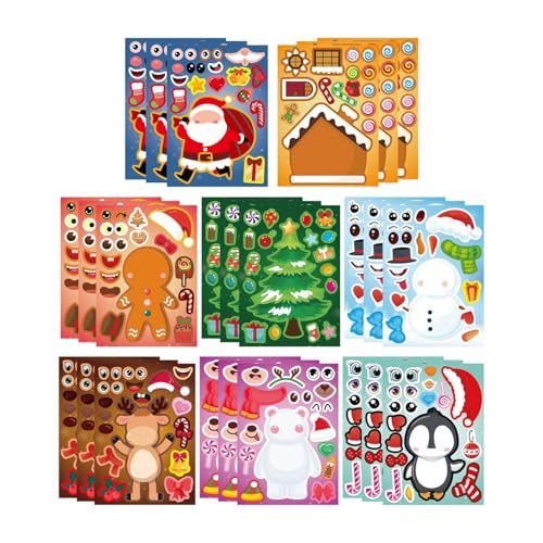 Harilla 24 Blätter Aufkleber mit Weihnachtsmotiven, Bastelaufkleber, Cartoon-Aktivitäten, dekorative wasserdichte Geschenke, Machen Sie Ihre eigenen Figuren Harilla 24 Blätter Aufkleber mit Weihnachtsmotiven, Bastelaufkleber, Cartoon-Aktivitäten, dekorative wasserdichte Geschenke, Machen Sie Ihre eigenen Figuren von Harilla
