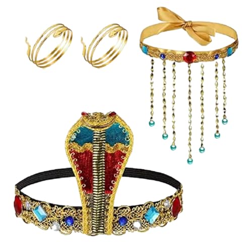 Harilla 4 Stück Ägypten-Königin-Kostümzubehör, Schlangen-Perlen-Stirnband, Haarschmuck, Ägypten-Königin-Kopfschmuck für Abschlussball-Event von Harilla