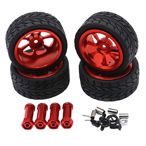 Harilla 4PCS RC Crawler Reifen Rad mit Rad Hex Hub Adapter Set für 1/14 RC Auto Wltoys 144001 A959 A949 A969 - Rot, 65 mm von Harilla