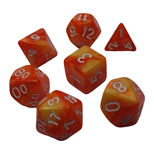Harilla 7 Stück Bunte polyedrische Würfel Sammlung Brettspiel Requisiten Unterhaltung Spielzeug Geschenke Langlebige Glatte Oberfläche für Matheunterricht Bar, Orange Gelb von Harilla