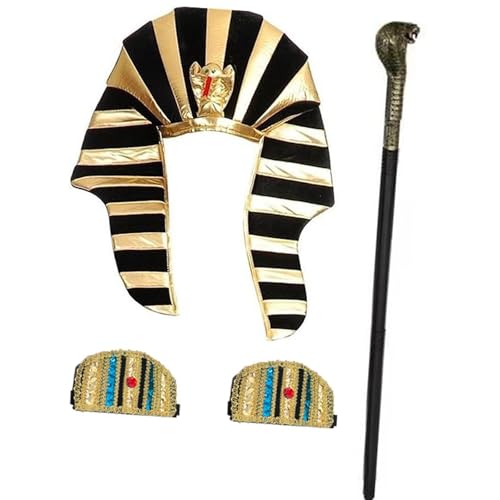 Harilla Ägyptischer Pharao-Hut, Zauberstab, Halloween-Kostümzubehör, Pharao-Kopfschmuck für Maskerade, Feiertage, Rave, Bühnenshow von Harilla