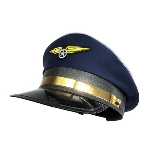 Harilla Airline Big Cornice Hat Airline Cap Rollenspiel Dress up Kostümzubehör Neuheit für Erwachsene Halloween Matrosenhüte Flugzeughut, Navy blau von Harilla