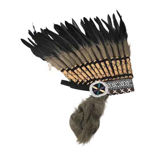 Harilla American Chief Indian Native Hat Kostüm Dekorative Künstliche Federkopfschmuck, Braun Schwarz von Harilla