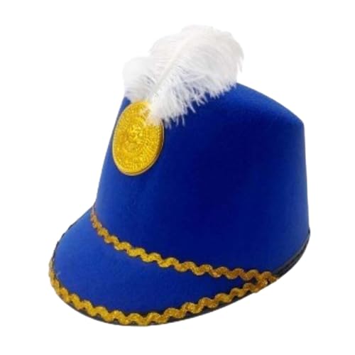 Harilla Amerikanische Blaskapelle Hut, Band-Major-Hut mit Feder, Trommel-Major-Hut für Bühnenaufführung, Verkleidung, Karneval, Halloween-Party, Blau von Harilla