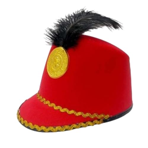 Harilla Amerikanische Blaskapelle Hut, Band-Major-Hut mit Feder, Trommel-Major-Hut für Bühnenaufführung, Verkleidung, Karneval, Halloween-Party, Rot von Harilla