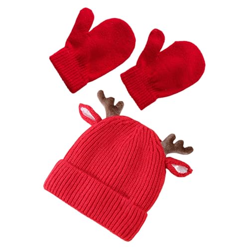 Harilla Baby-Weihnachtsmütze, Strickmütze, Kopfbedeckung, dekorative Foto-Requisiten, Cosplay-Rentiermütze, weiche warme Mütze für Bühnenauftritt, Hut mit Handschuhen von Harilla