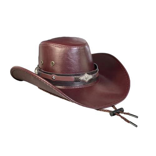 Harilla Cowboyhut, Jazzkappen, stilvoller, Leichter Cowgirl-Hut mit verstellbarem Kinnriemen, Sonnenschutzhut für Urlaub, Party, Festival, Rot von Harilla