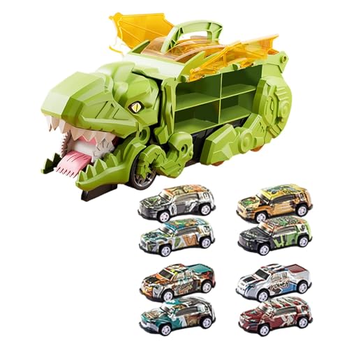 Harilla Dinosaurier-Transport-LKW-Träger-Spielzeug-Set, kreative Dinosaurier-Autofahrzeuge, Spielset, Dinosaurier-fressende Autos für Kinder, Jungen und, grün mit 8 Autos von Harilla
