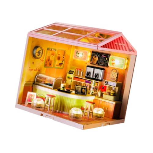 Harilla Dolls Craft Kits Mini House Machen Kits Dekoration Tiny House Diorama mit LED für Teenager Erwachsene Freunde Kinder Jungen Jungen Mädchen, Milchteeladen von Harilla