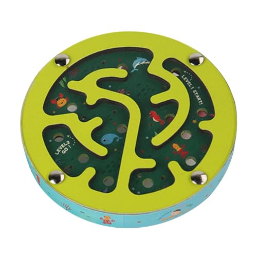 Harilla Doppelseitiges Labyrinth-Ball-Spielzeug, Holz-Balance-Labyrinth-Spiel, Spaß bei der Entwicklung von Intelligenz, Holz-Labyrinth-Brettspiel, Gelb von Harilla