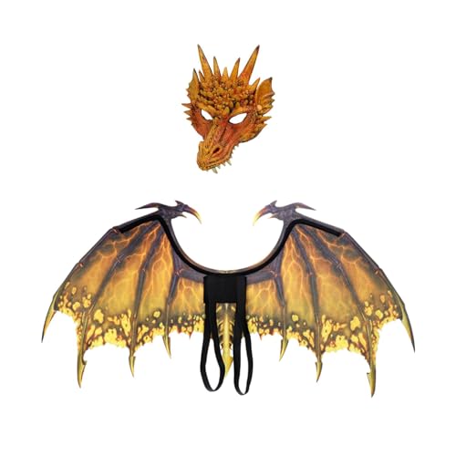 Harilla Drachenflügel-Kostüm, lustiges Dinosaurier-Flügel-Masken-Set, Erwachsene Cosplay Drachen-Halloween-Drachenkostüm für Karnevalspartys, Gelb von Harilla