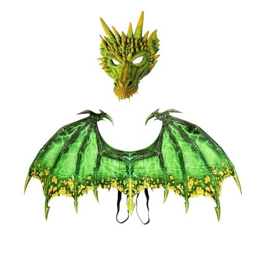 Harilla Drachenflügel-Kostüm, lustiges Dinosaurier-Flügel-Masken-Set, Erwachsene Cosplay Drachen-Halloween-Drachenkostüm für Karnevalspartys, Grün von Harilla