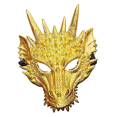 Harilla Drachenkopf-Maske, Cosplay-Maske, Halloween-Kostüm, Zubehör, Damen und Herren, Tiermaske, Gesichtsmaske für Kostüm, Nachtclub, Rollenspiel, Karneval, Gold von Harilla