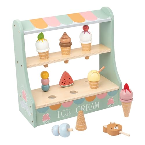 Harilla Eiscreme-Spielzeug-Set, künstliches Lebensmittelspielzeug, Holzspielzeug, Simulations-Eiscreme-Rollenspiel für Mädchen und Jungen, Kinder, von Harilla