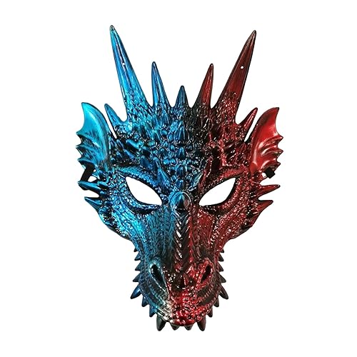 Harilla Fantastische Drachenmaske für Cosplay und Kostümpartys - Magische Drachenmaske für fantastisches Cosplay und Kostümfeiern, Blau Rot von Harilla