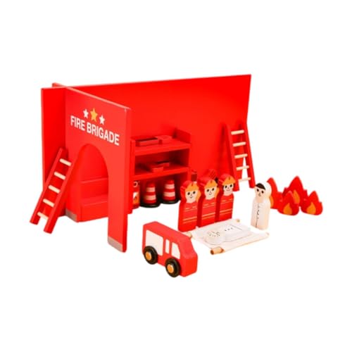 Harilla Feuerwehrstation Spielset Spielzeug Pädagogisches Lernspielzeug, Geburtstagsgeschenke, Figuren Holz Rollenspiel, Feuerwehrmann Rollenspiel von Harilla
