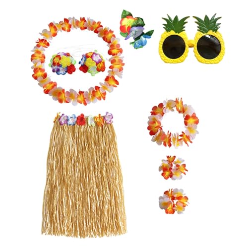 Harilla Hawaiianische -Tänzerin, Grasrock, Tanzbekleidung, Halskette und Stirnband für Kostüm, Rocklänge 60cm von Harilla