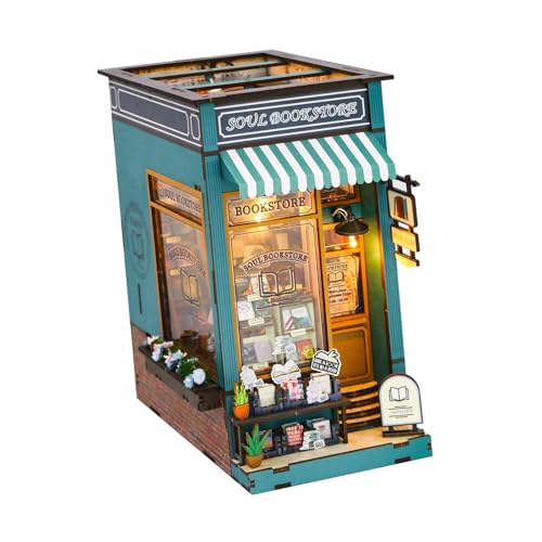Harilla Hölzerne Miniatur-Puppenhaus-Kits, Zimmerbox mit Möbeln und Ornamenten, modische Desktop-Dekoration, 3D-Puzzles, Buchstützen, Modell von Harilla
