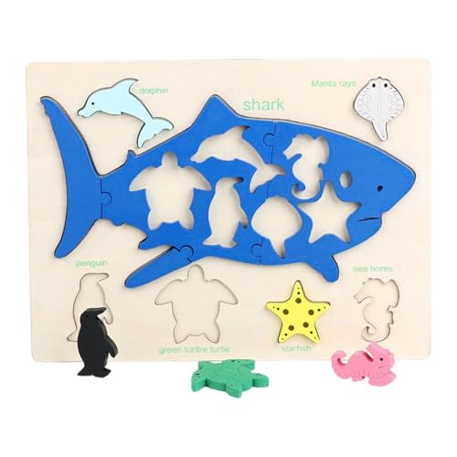 Harilla Holzpuzzles Matching-Spiel Tierthema Tragbares Lernspielzeug Vorschul-Lernspielzeug Kleinkinder Vorschule, Wal von Harilla