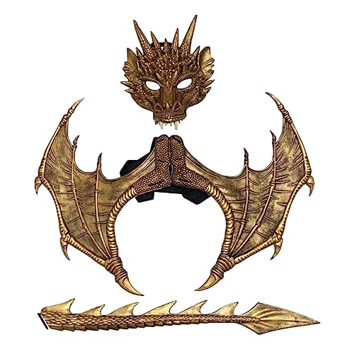 Kinder Drachenkostüm Drachenflügel Maske verkleiden Geburtstagsgeschenk Spielzeug Cosplay Foto Requisiten für Karneval Nachtclub Festival, Gold Kinder Drachenkostüm Drachenflügel Maske verkleiden Geburtstagsgeschenk Spielzeug Cosplay Foto Requisiten für Karneval Nachtclub Festival, Gold von Harilla