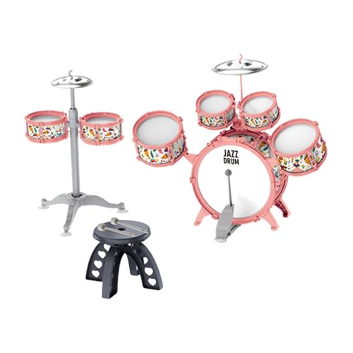 Harilla Kinder Trommel Set Musik Aufklärung Frühes Lernen mit Hocker und Trommelstock Entwicklungsspielzeug für Geburtstagsgeschenk Kinder, Rosa von Harilla
