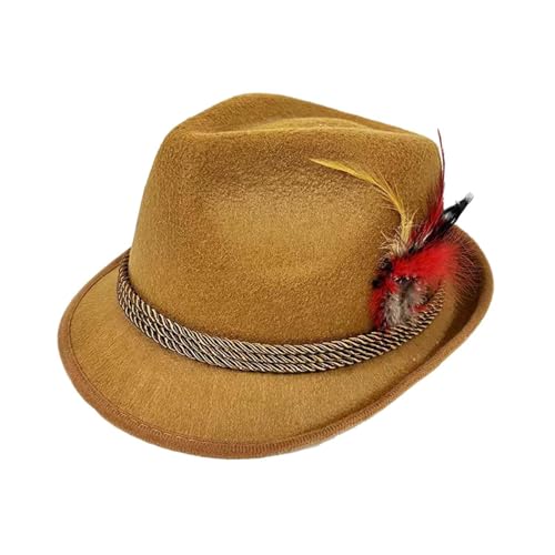 Harilla Männlicher Homburg-Hut, stilvoll, Kopfbedeckung für Karneval, Party, festliche Arbeit, Herbst, Rote Federn Harilla Männlicher Homburg-Hut, stilvoll, Kopfbedeckung für Karneval, Party, festliche Arbeit, Herbst, Rote Federn von Harilla