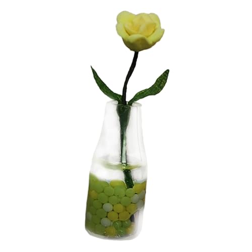 Harilla Mikrolandschaftsblume, Miniaturblume mit Glasvase, Kunstharz, Kinderspielzeug, Puppenhaus, Mini-Blumenmodell für Maßstab 1/6 bis 1/12, Gelbe Rose mischen von Harilla