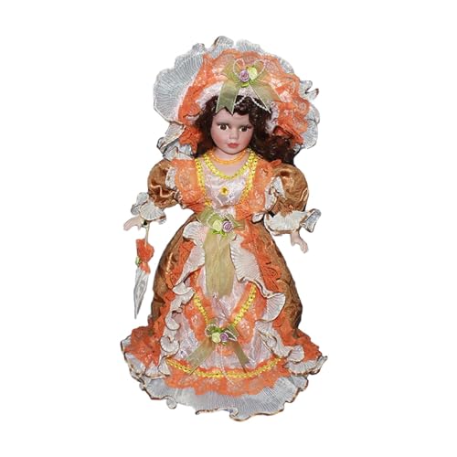 Harilla Miniatur-Porzellanfiguren, Frau, Keramikpuppe, Elegante, schöne 40 cm große Puppenhaus-Dame im Outfit für Puppenhaus-Dekoration, Orange von Harilla