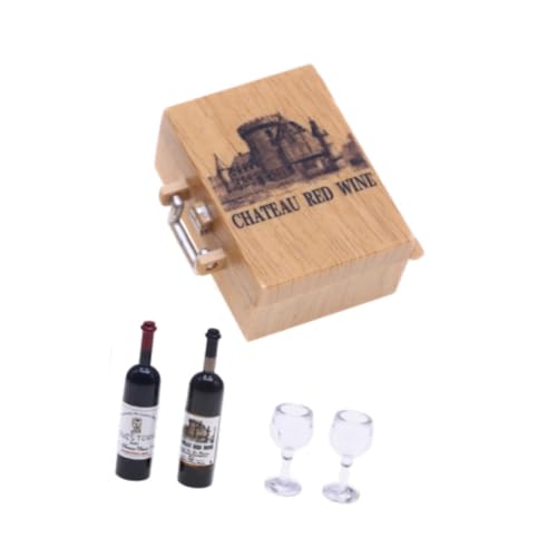 Harilla Miniaturweinflaschen und Gläser dekorative Gegenstände mit Hülle vorgetäuscht Spiel Simulation Mini Goblets Dollhouse Dekor Rotwein, Chateau von Harilla
