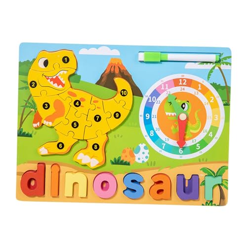 Harilla Montessori Spielzeug Holz Tier Puzzle mit Uhr Spielzeug Alphabet Tier Puzzle Holz Puzzle für Jungen Mädchen Kinder Kinder, Dinosaurier von Harilla