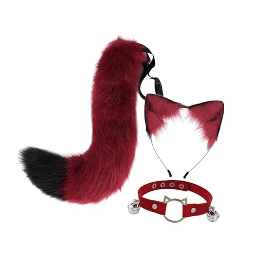Harilla Ohrenkragen und Schwanz-Set, Kopfbedeckung, Cosplay für Halloween, Party, Urlaub, Karneval, Rot Schwarz Harilla Ohrenkragen und Schwanz-Set, Kopfbedeckung, Cosplay für Halloween, Party, Urlaub, Karneval, Rot Schwarz von Harilla