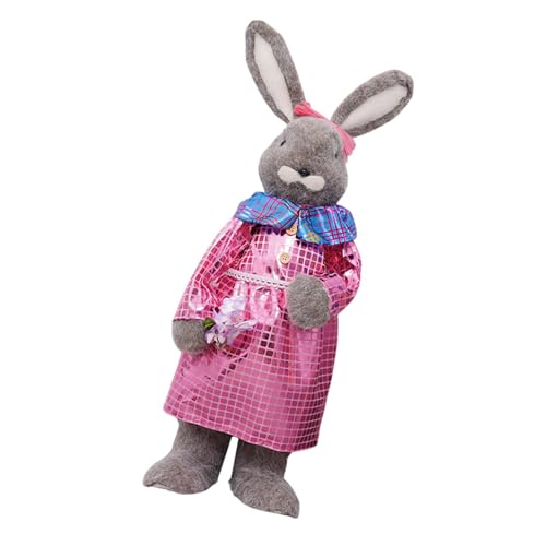 Harilla Osterhasenpuppe Home Dekoration Festival Layout Geburtstagsgeschenk Tier Figur Desktop Orament für Wohnzimmer Terrasse, Rosa Kleidung Tragen von Harilla
